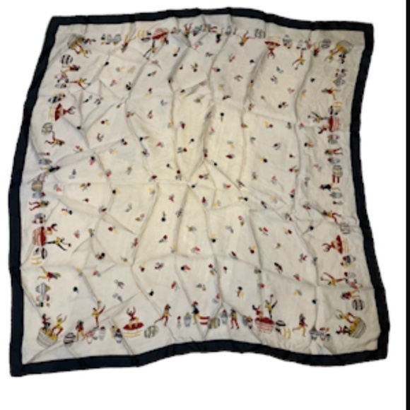 Womens Silk Scarf Size OS Square Black Winemaker Red Grapes Dancing Vineyard - Picture 1 of 9